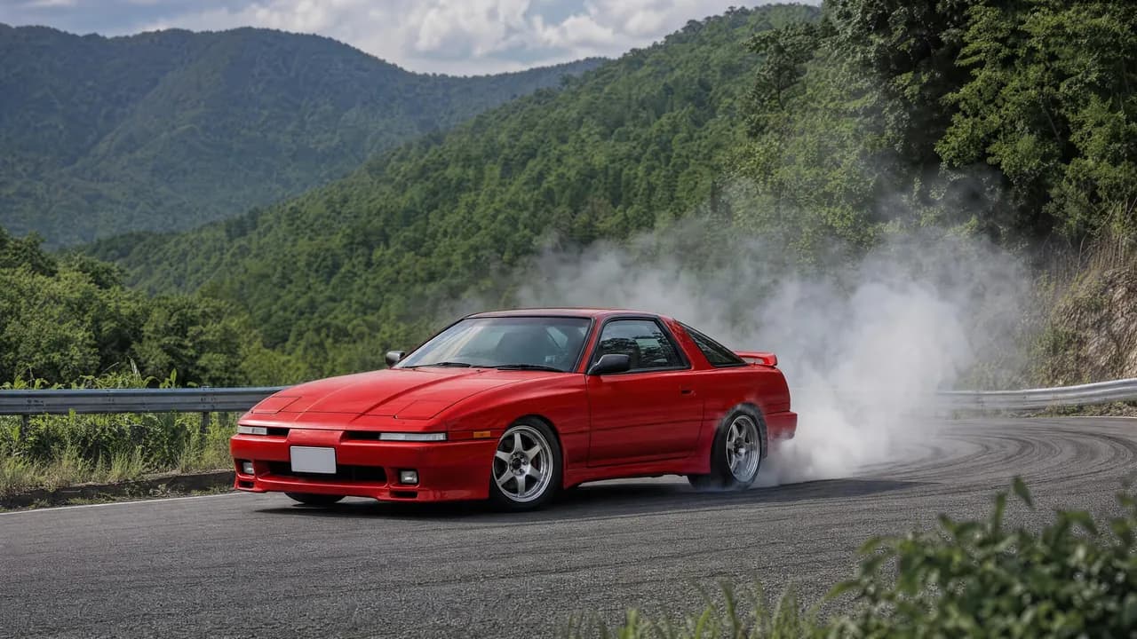 Drift car on a Japanese hillside circuit