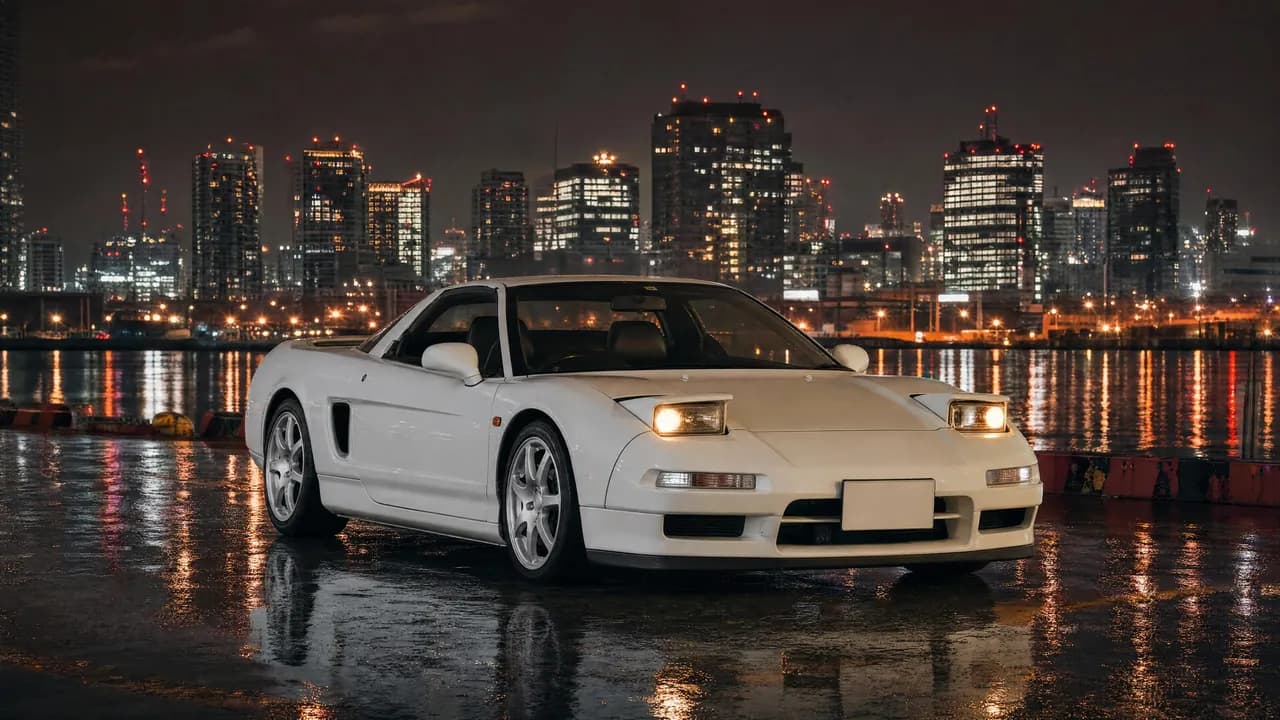 White Honda NSX NA1 in Tokyo at night
