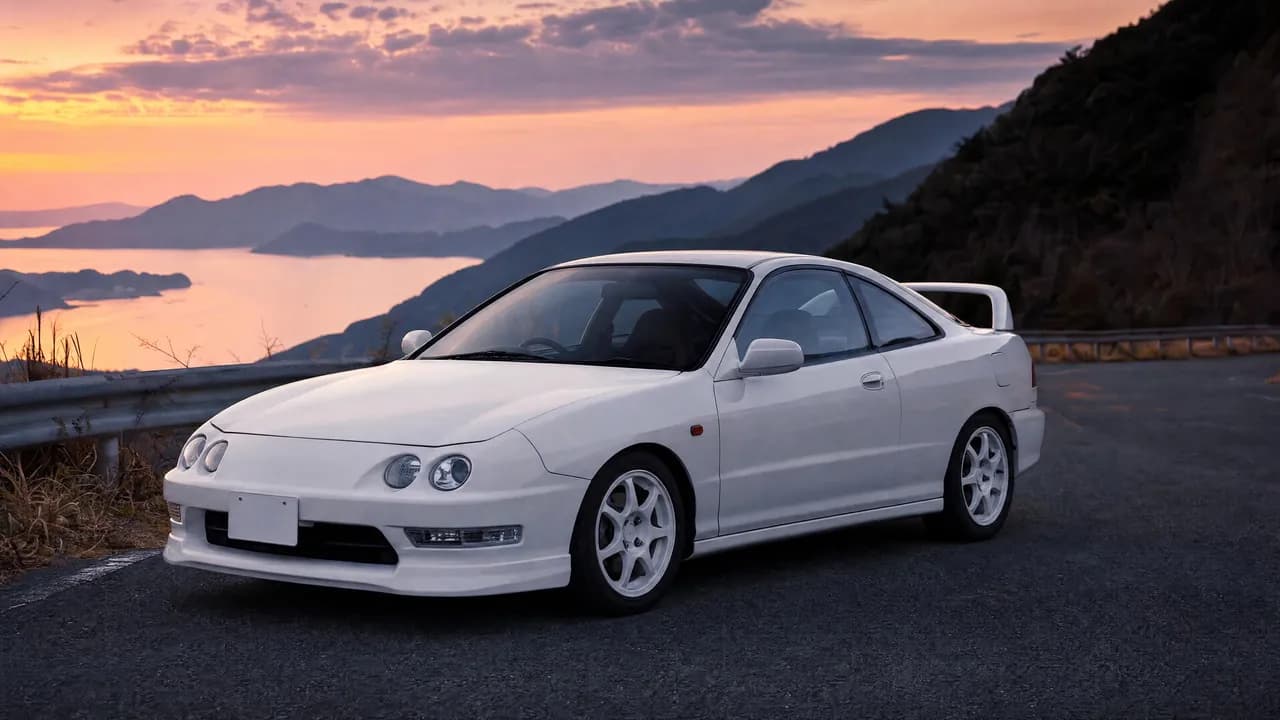White Honda Integra Type R DC2 on a mountain pass