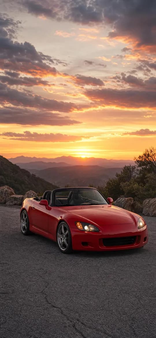 Red Honda S2000 at sunset, phone wallpaper