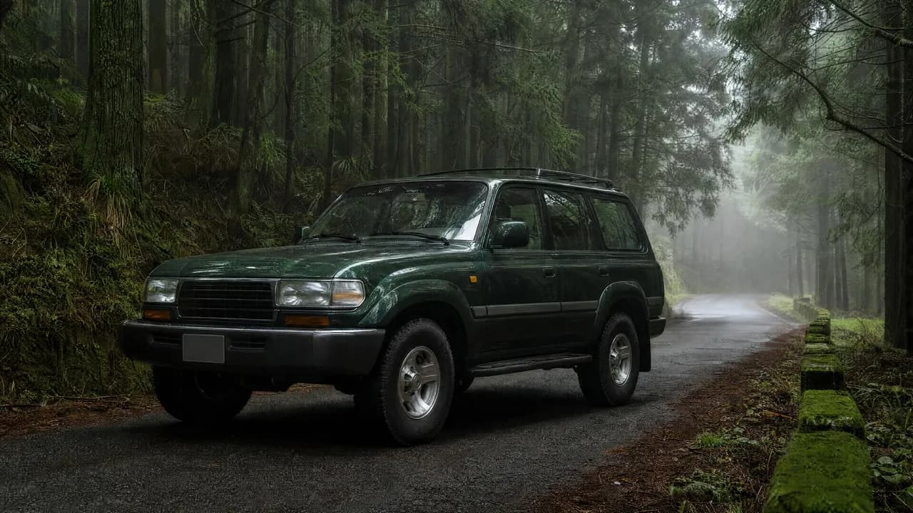 Toyota Land Cruiser 80 series on a Japanese forest road