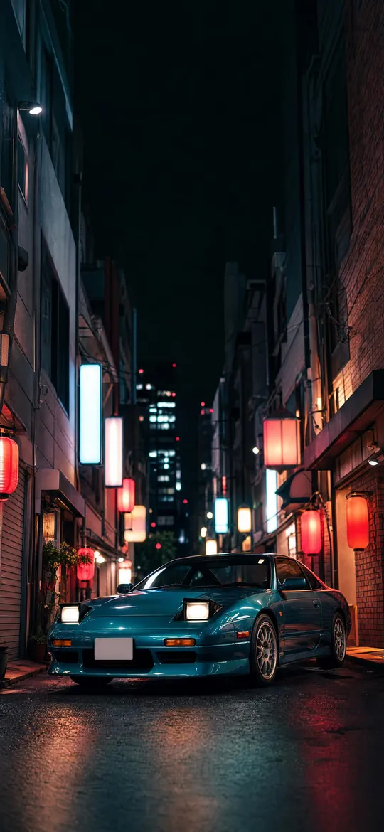 Classic JDM coupe under Shinjuku neon, phone wallpaper