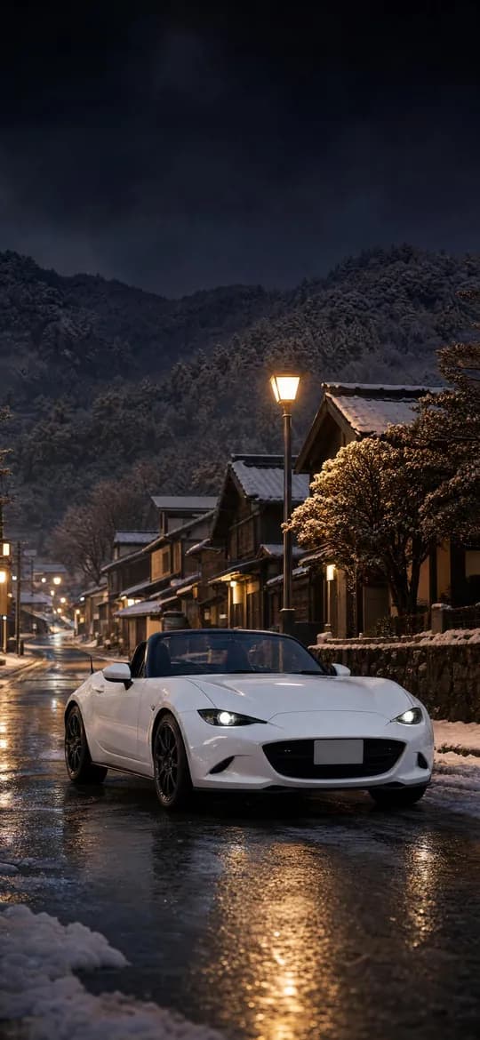 Mazda Miata ND in the snow, phone wallpaper