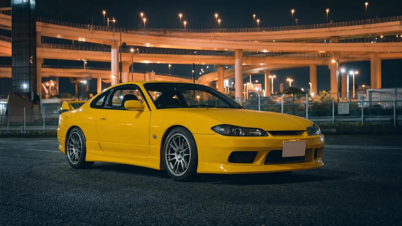 Yellow Nissan Silvia S15 at Daikoku parking area