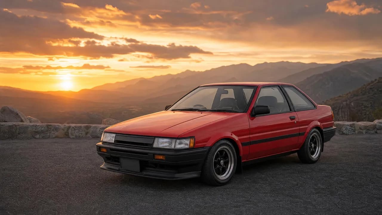 Red AE86 Levin at sunset