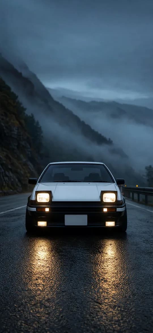 AE86 pop-up headlights at night, phone wallpaper